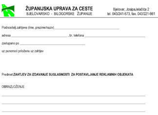 Zahtjev za izdavanje suglasnosti za postavljanje reklamnih objekata