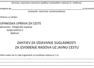 Zahtjev za izdavanjem suglasnosti za izvođenje radova uz javnu cestu