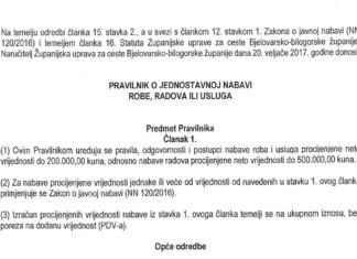 Pravilnik o jednostavnoj nabavi robe, radova ili usluga