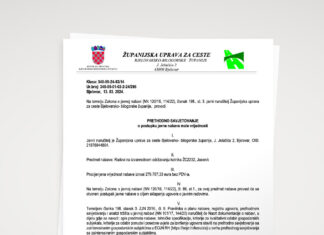 PRETHODNO SAVJETOVANJE o postupku javne nabave male vrijednosti – Radovi na izvanrednom održavanju kolnika ŽC2232, Jasenik