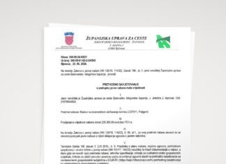 PRETHODNO SAVJETOVANJE o postupku javne nabave male vrijednosti – Radovi na izvanrednom održavanju kolnika LC37011, Podgorci