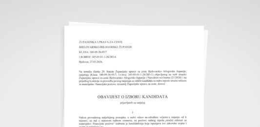 Obavijest o izboru kandidata – javni natječaj za radno mjesto „stručni referent za materijalno-financijske poslove“